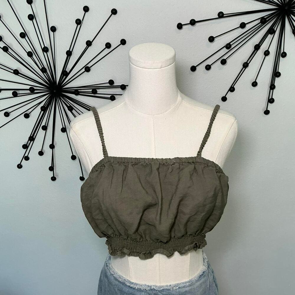 American Eagle olive green ruched crop cami top Y2K soft girl